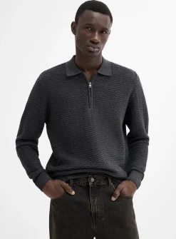 Embossed herringbone knit polo