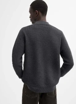 Embossed herringbone knit polo