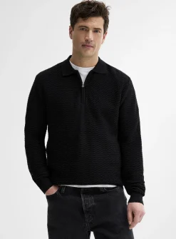 Embossed herringbone knit polo