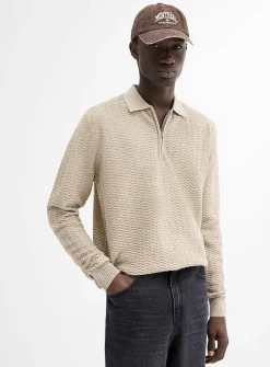 Embossed herringbone knit polo