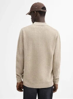 Embossed herringbone knit polo