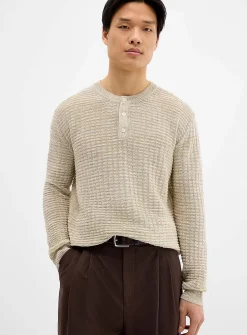 Embossed knit Henley sweater