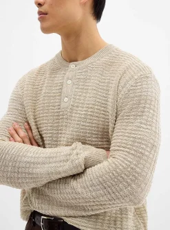 Embossed knit Henley sweater