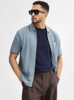 Embossed polo cardigan