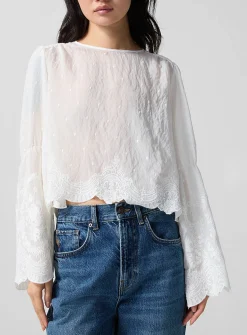 Embroidered bell-sleeve blouse