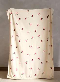 Embroidered cherries soft plush throw