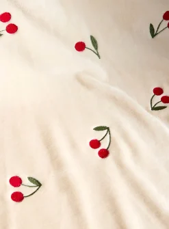 Embroidered cherries soft plush throw