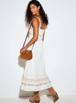 Embroidered crocheted cotton voile dress