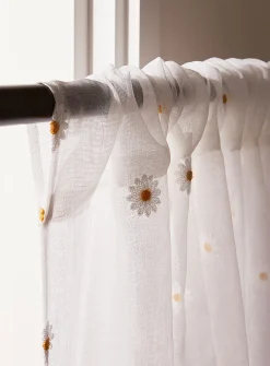 Embroidered daisies sheer curtain