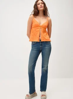 Embroidered details flyaway babydoll cami