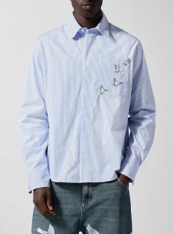 Embroidered doves vertical stripes shirt
