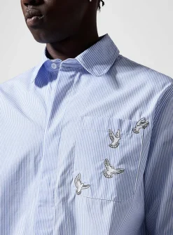 Embroidered doves vertical stripes shirt