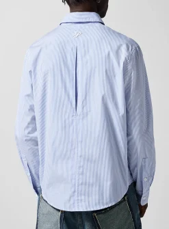 Embroidered doves vertical stripes shirt