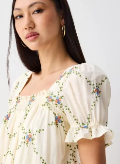 Embroidered flowers babydoll dress