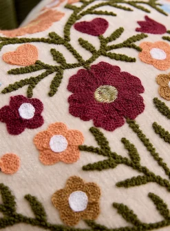 Embroidered flowers heart cushion
