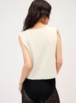 Embroidered flowers tie-front vest
