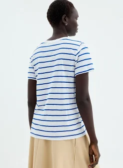 Embroidered heart striped slub T-shirt