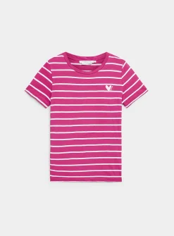 Embroidered heart striped slub T-shirt