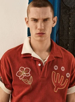 Embroidered Johnny collar polo