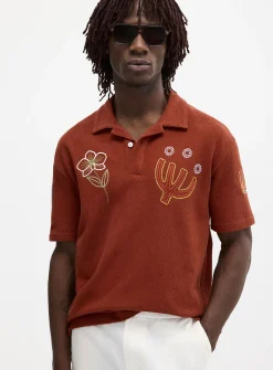 Embroidered Johnny collar polo