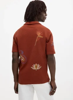 Embroidered Johnny collar polo