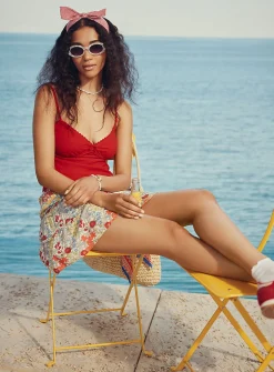 Embroidered lace and linen cami