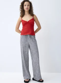 Embroidered lace and linen cami