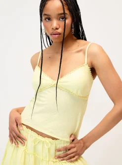 Embroidered lace and linen cami