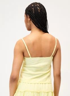 Embroidered lace and linen cami