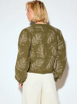 Embroidered leaves lightweight quilted jacket