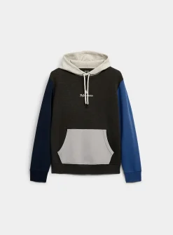 Embroidered logo colour-block hoodie
