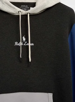 Embroidered logo colour-block hoodie