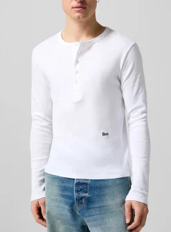 Embroidered logo long-sleeve Henley T-shirt