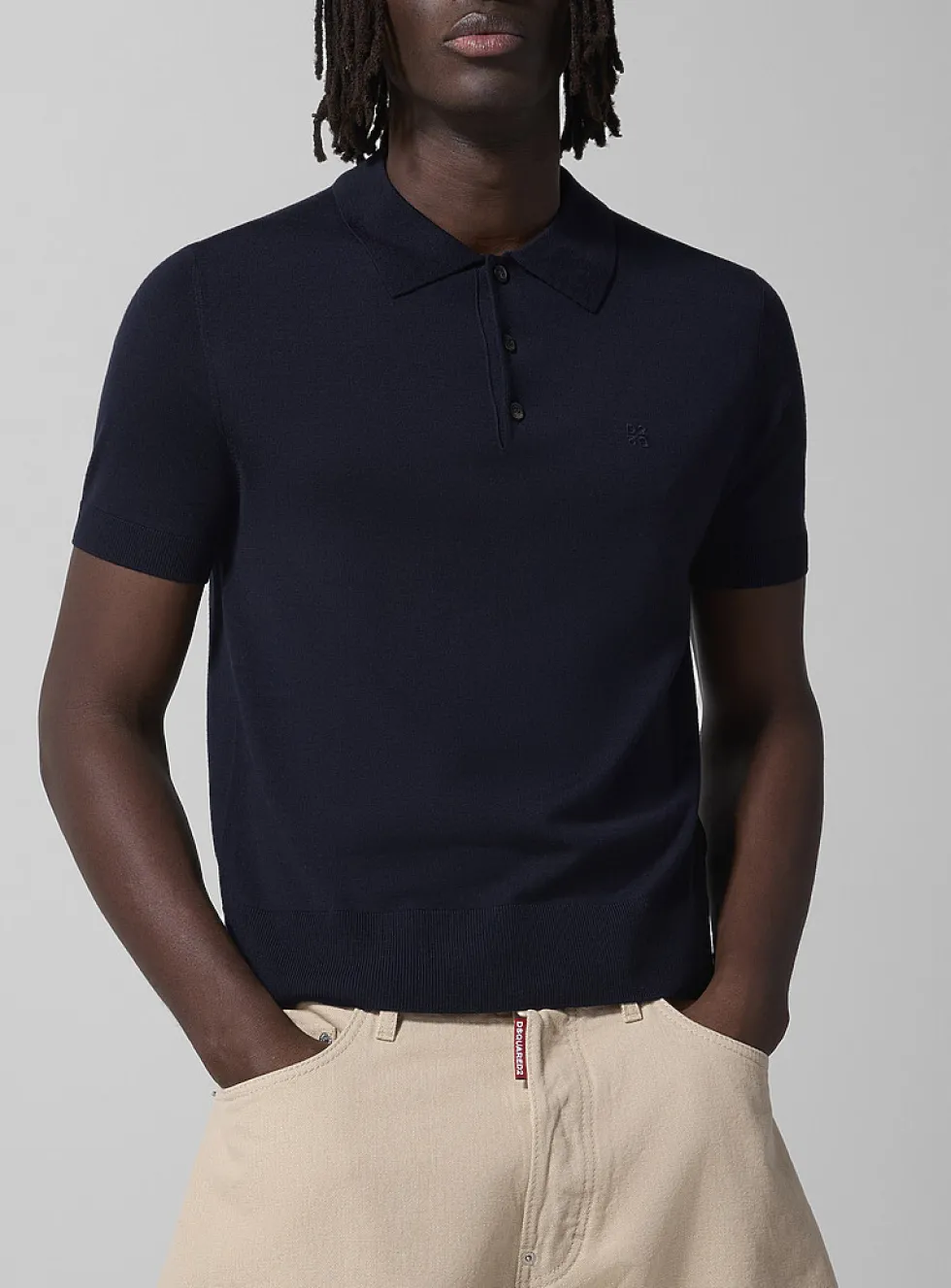 Embroidered logo pure wool polo shirt