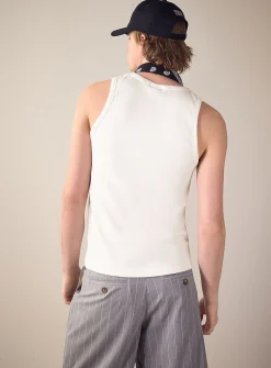 Embroidered logo ribbed tank top