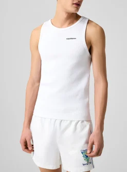 Embroidered logo ribbed tank top