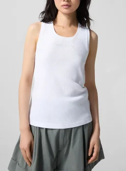 Embroidered logo ribbed tank top