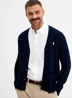 Embroidered logo V-neck cardigan