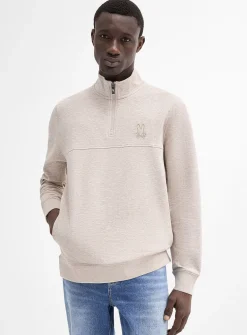 Embroidered logo zip-neck T-shirt