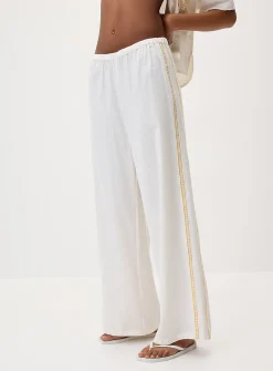 Embroidered palm tree wide-leg pant