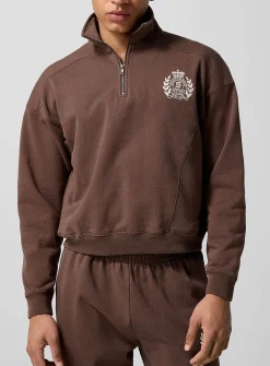 Embroidered patch zip-collar sweatshirt