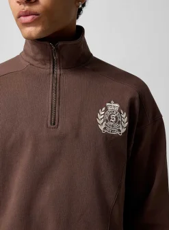 Embroidered patch zip-collar sweatshirt