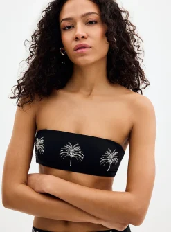 Embroidered pearl palm tree bandeau top