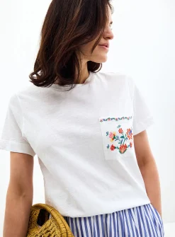 Embroidered pocket 100% organic cotton slub T-shirt