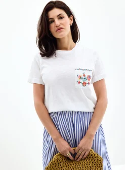 Embroidered pocket 100% organic cotton slub T-shirt