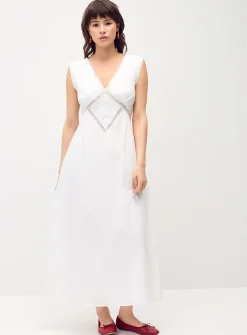 Embroidered poplin maxi dress