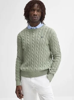 Embroidered rider twisted-cable sweater