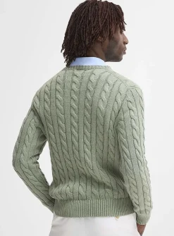 Embroidered rider twisted-cable sweater