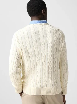 Embroidered rider twisted-cable sweater