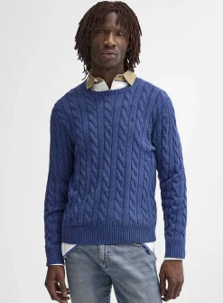 Embroidered rider twisted-cable sweater